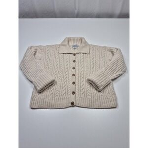 Indigenous Designs Sweater Womens Large White Alpaca Wool Cable Knit Cardigan